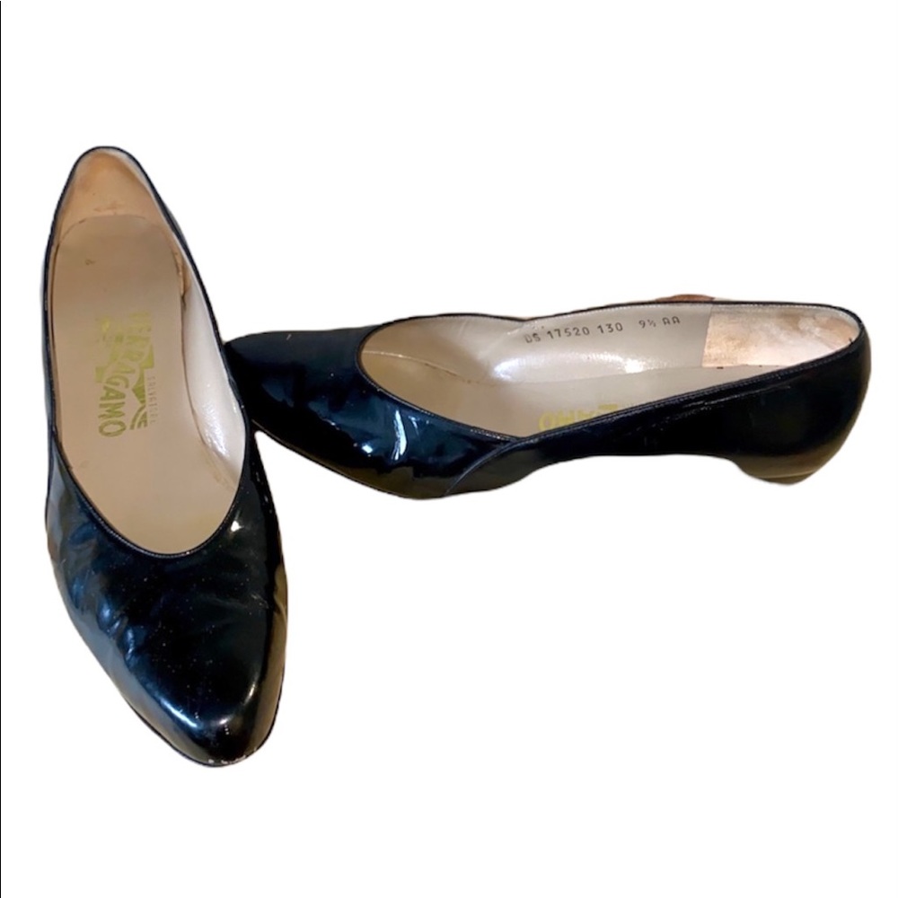 Salvatore Ferragamo Slate Black Low Wedges